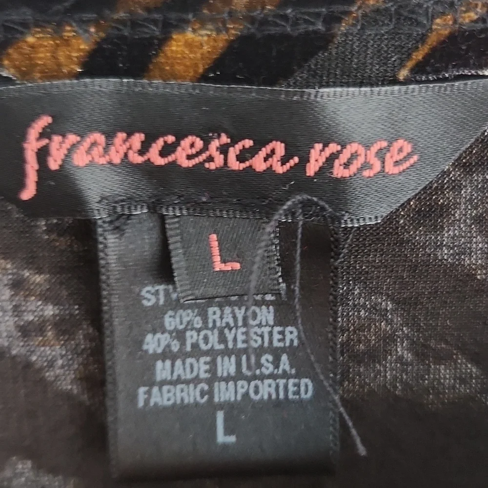 Francesca Rose Top Animal Print Long Sleeve Top blouse size L see-through it